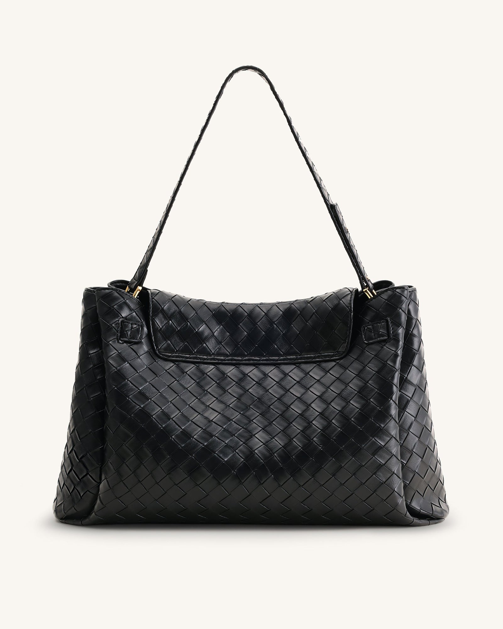 Rhea Large Woven Textured Shoulder Bag - Black