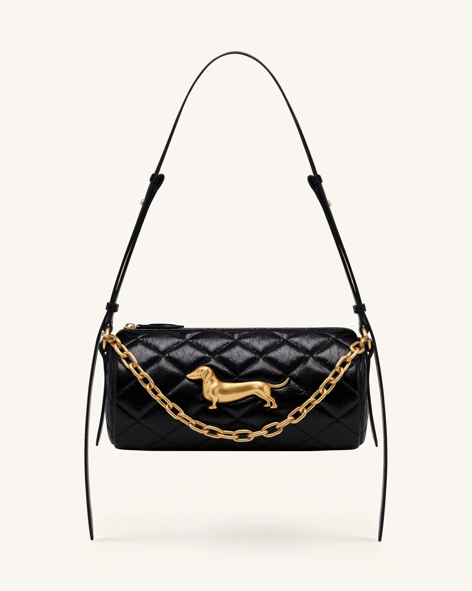 Dachshund Quilted Chain Shoulder Bag - Black