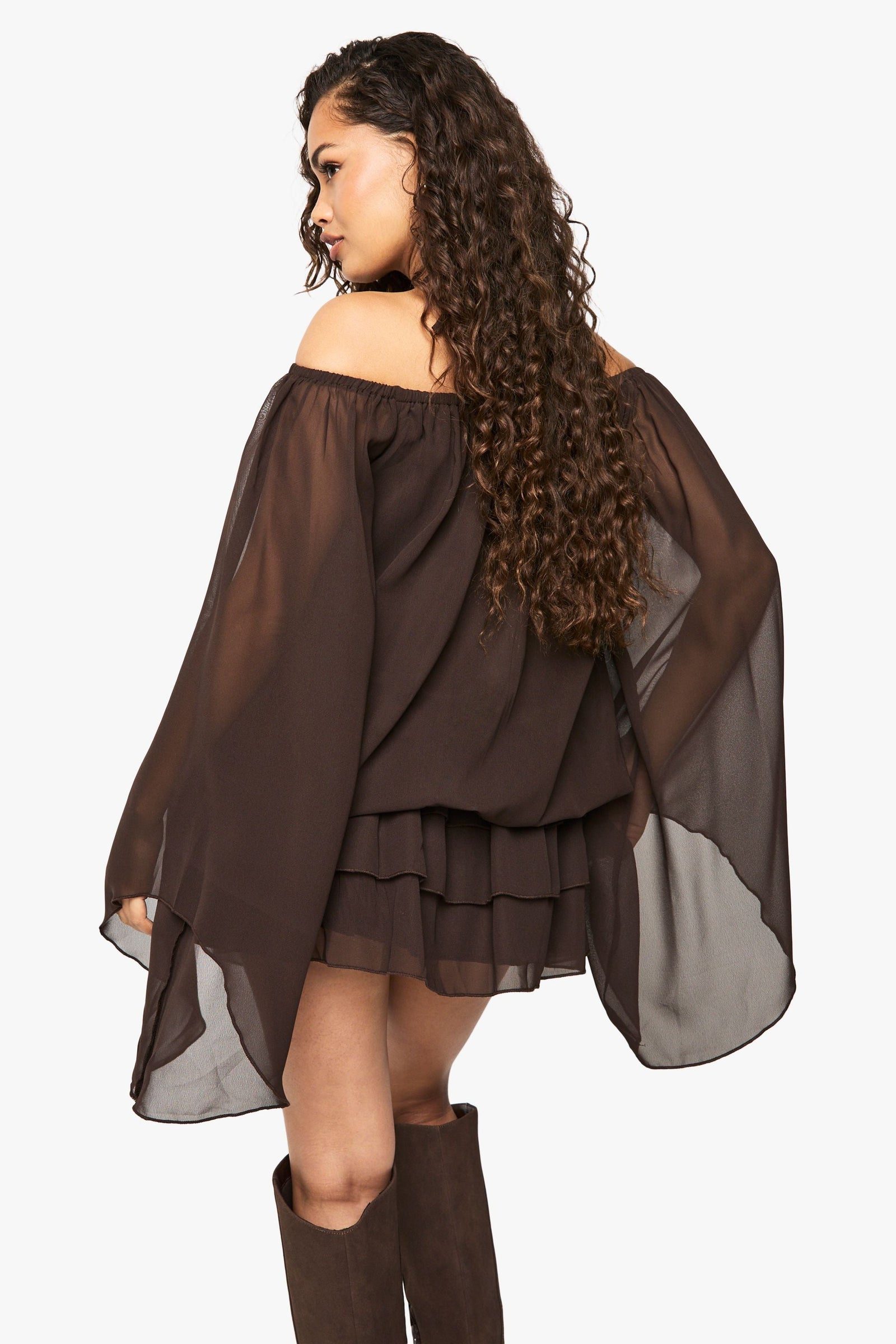 Halter neck Chiffon Kimono Sleeve Mini Dress