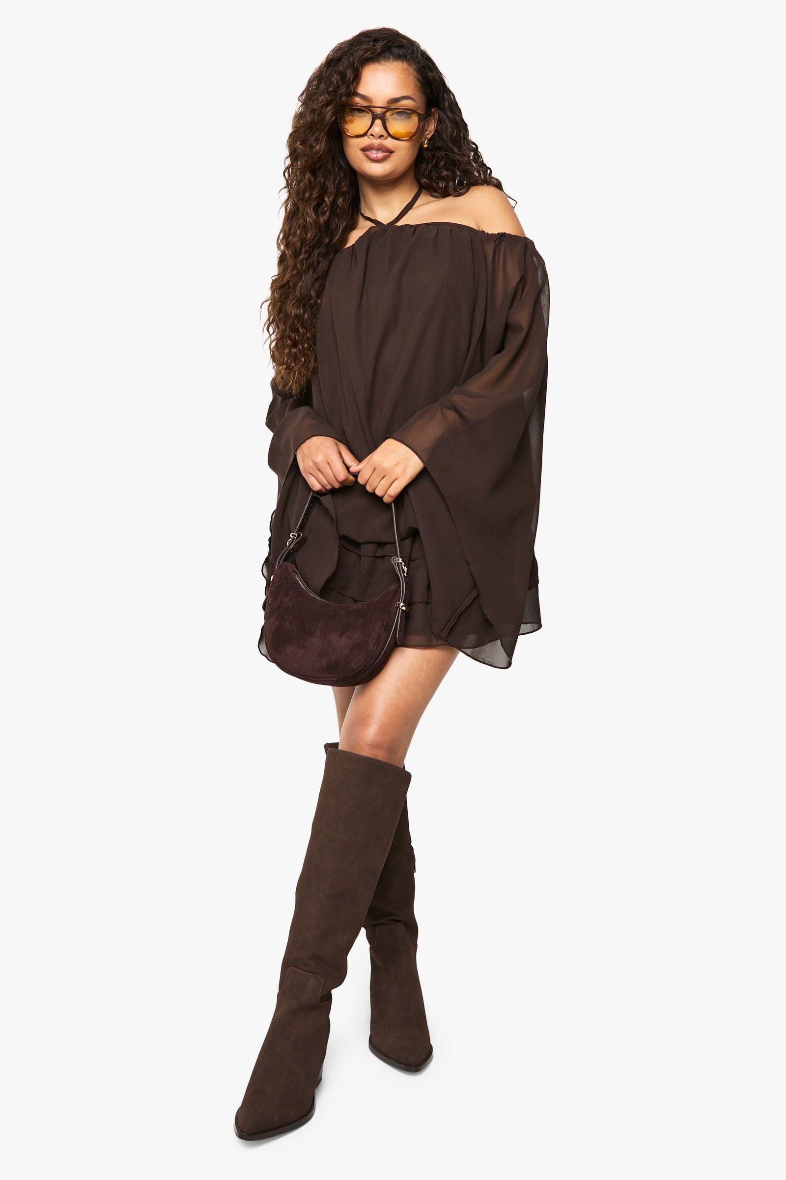 Halter neck Chiffon Kimono Sleeve Mini Dress
