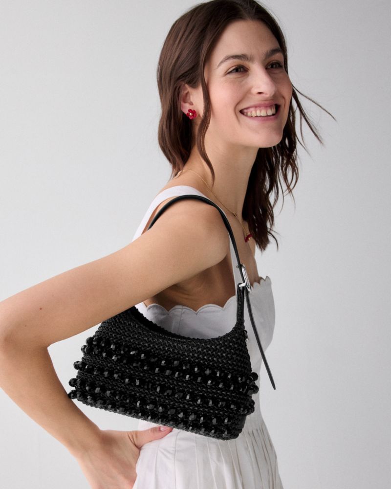 KateSpade 454 Straw Mini Crossbody Bag Black