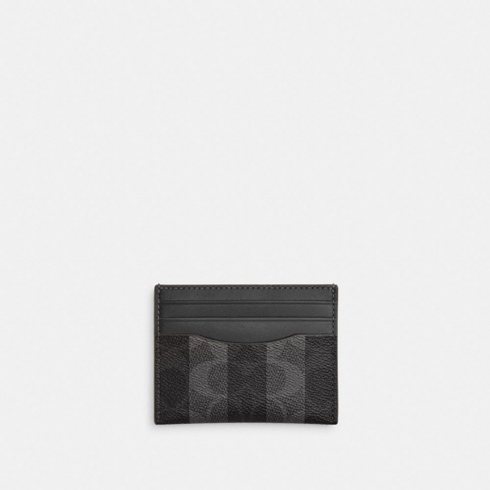Coach Slim Id Card Case In Signature Canvas With Stripes Black Grey