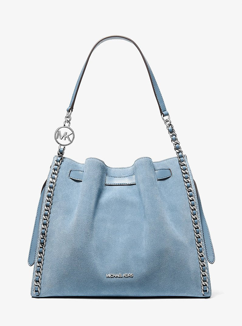 Michael Kors Mina Large Suede Chain Shoulder Bag Denim