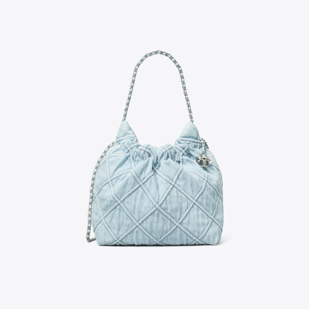 Tory Burch Mini Fleming Soft Denim Hobo Bag Seltzer