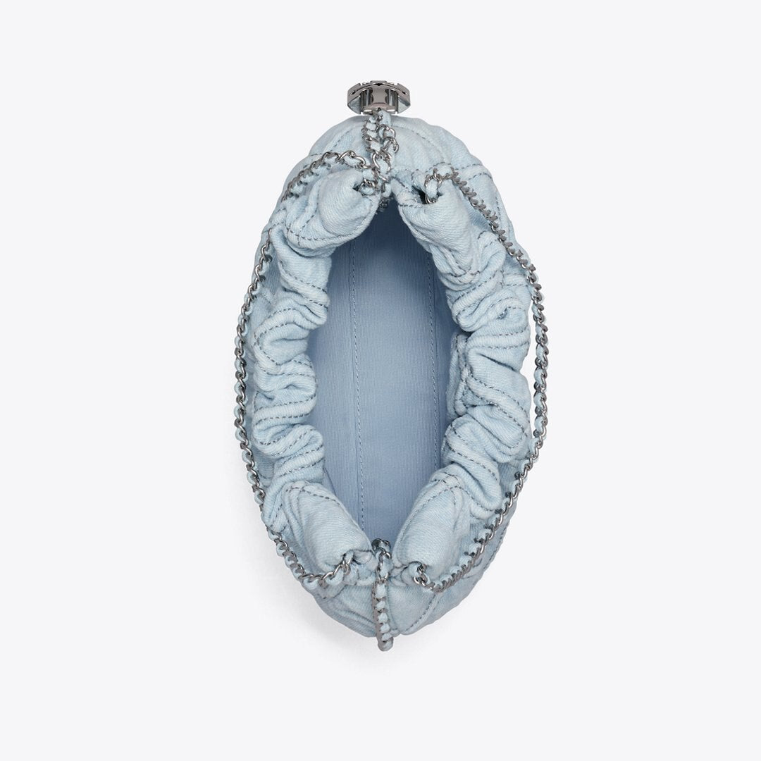 Tory Burch Mini Fleming Soft Denim Hobo Bag Seltzer