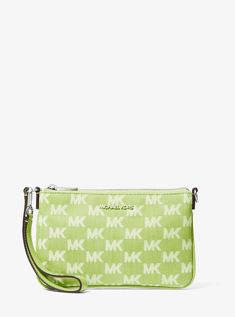 Michael Kors Jet Set Travel Small Logo Jacquard Denim Wristlet Lime