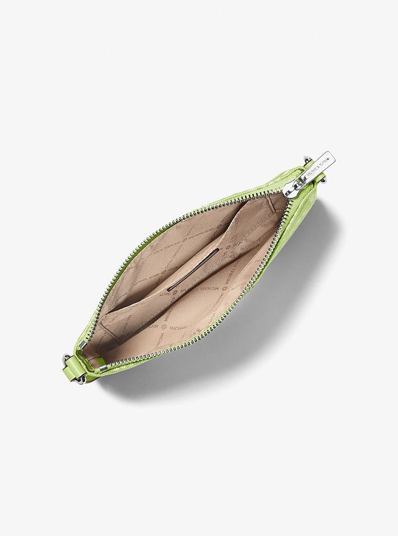 Michael Kors Jet Set Travel Small Logo Jacquard Denim Wristlet Lime
