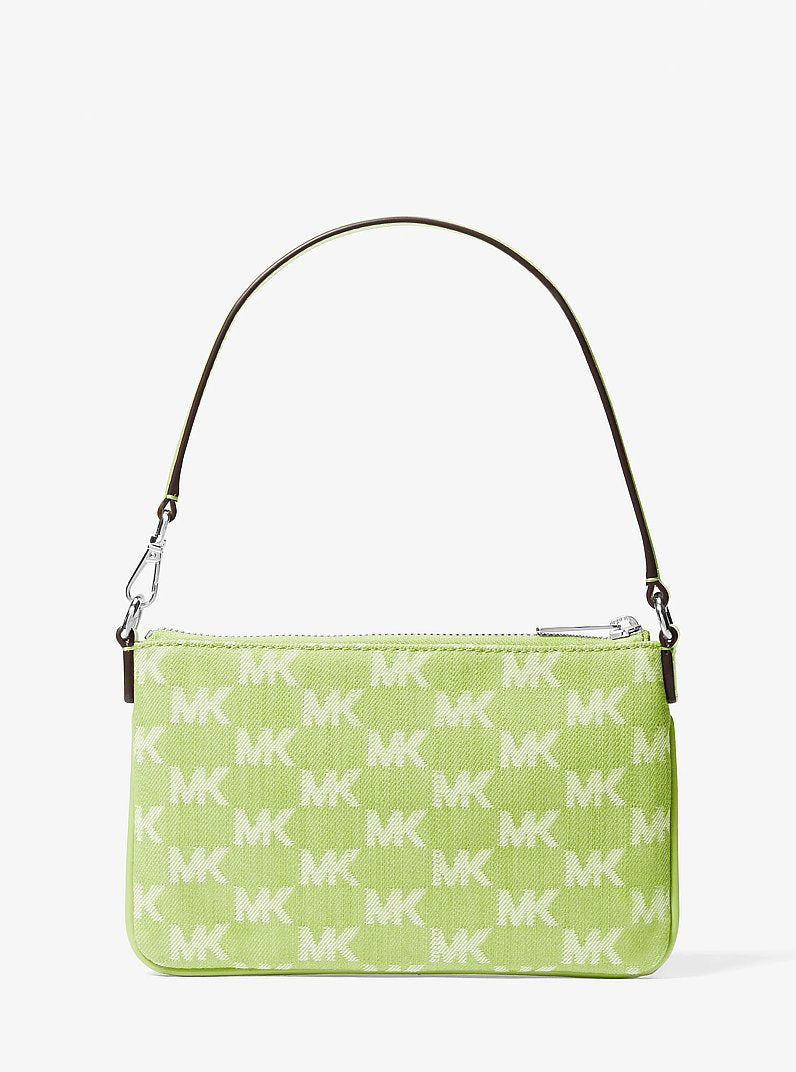 Michael Kors Jet Set Travel Small Logo Jacquard Denim Wristlet Lime