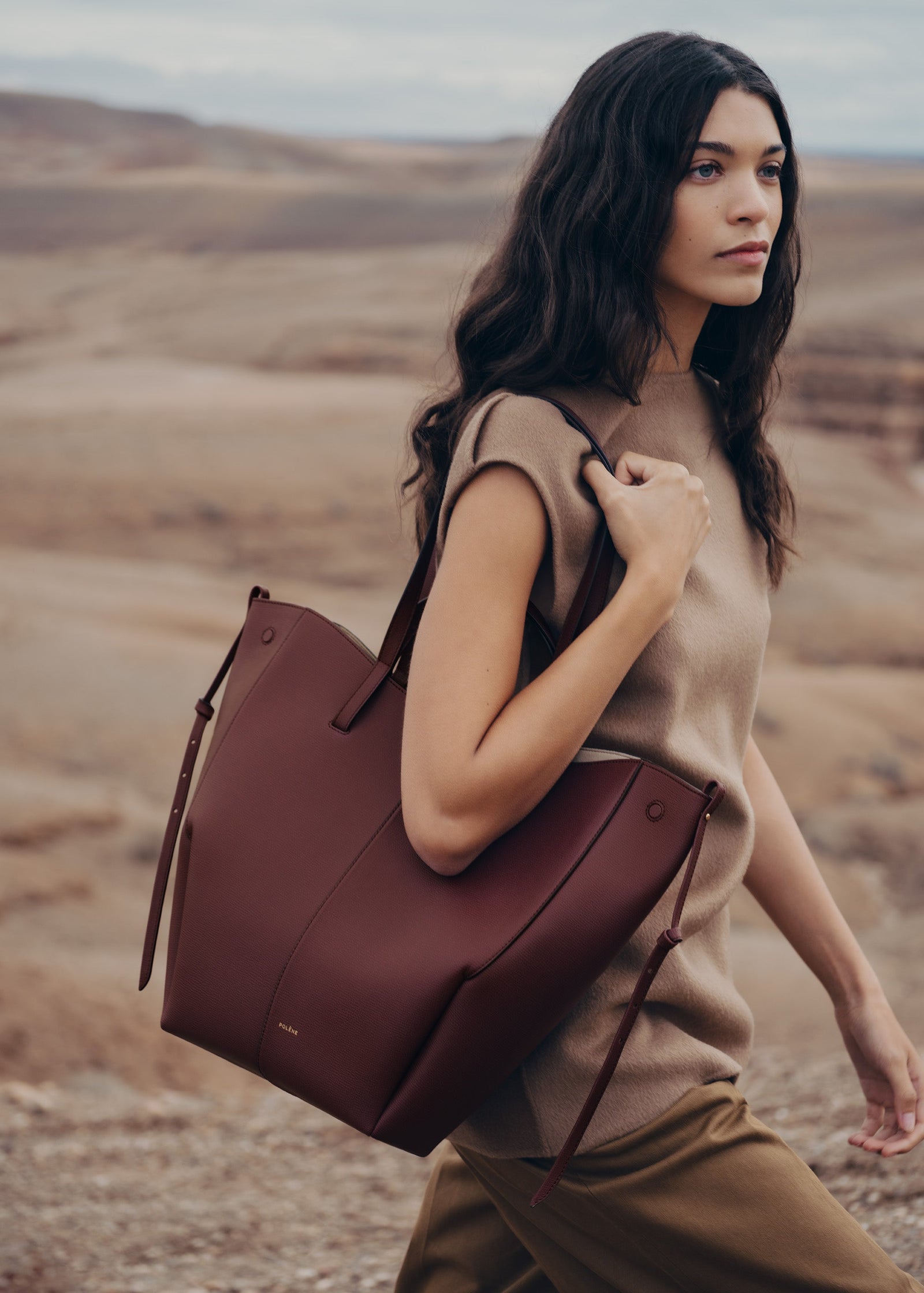 Polene Cyme Tote Textured Black Cherry