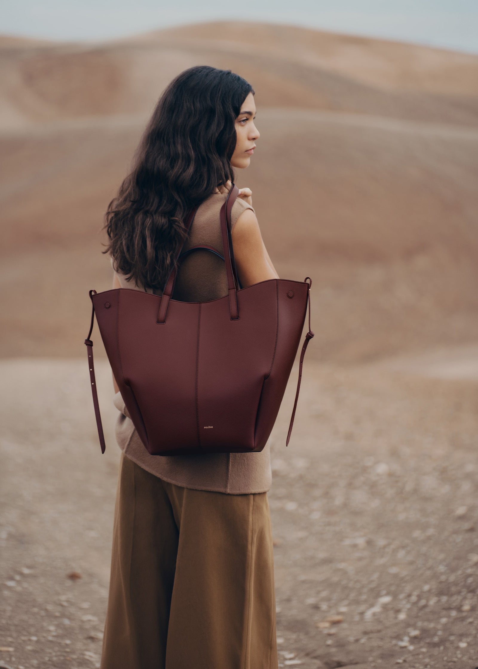Polene Cyme Tote Textured Black Cherry