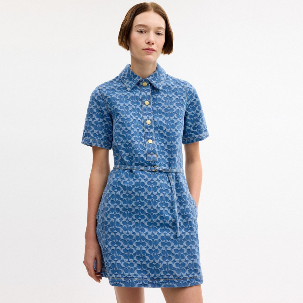Coach Signature Denim Dress In Organic Cotton Medium Blue