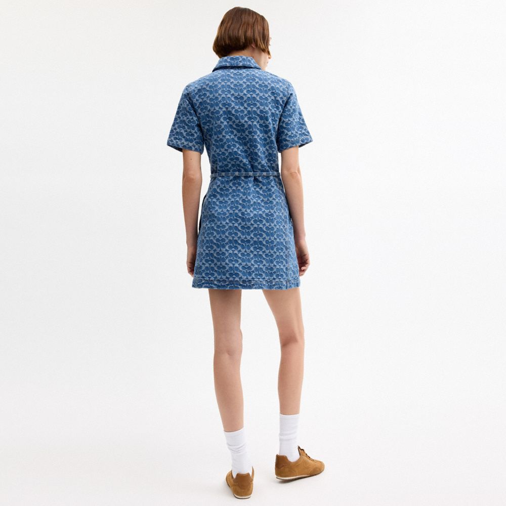 Coach Signature Denim Dress In Organic Cotton Medium Blue