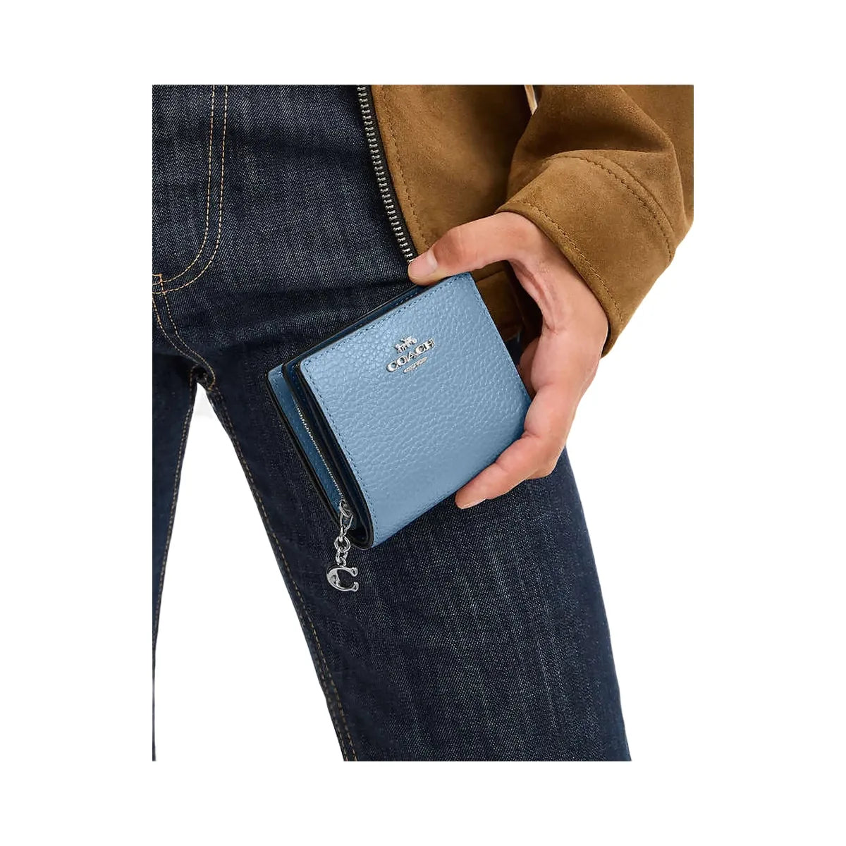Coach Snap Wallet Pebbled Leather-Silver-Pool