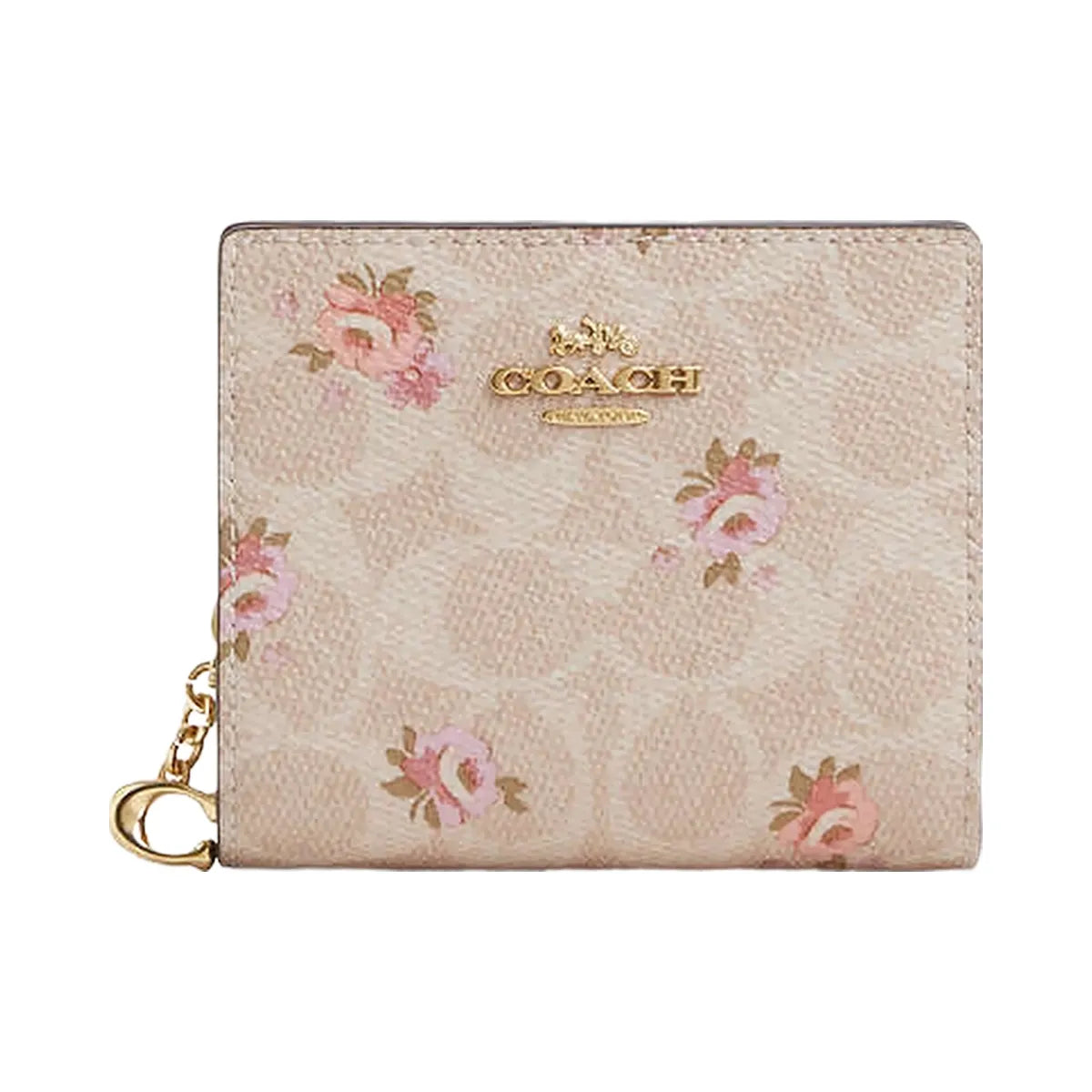 Coach Snap Wallet In Signature Canvas With Floral Print Gold-Sand Multi