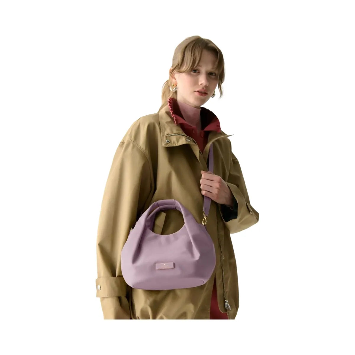 Kate Spade Carter Nylon Small Pleated Crossbody Lavender Smoke