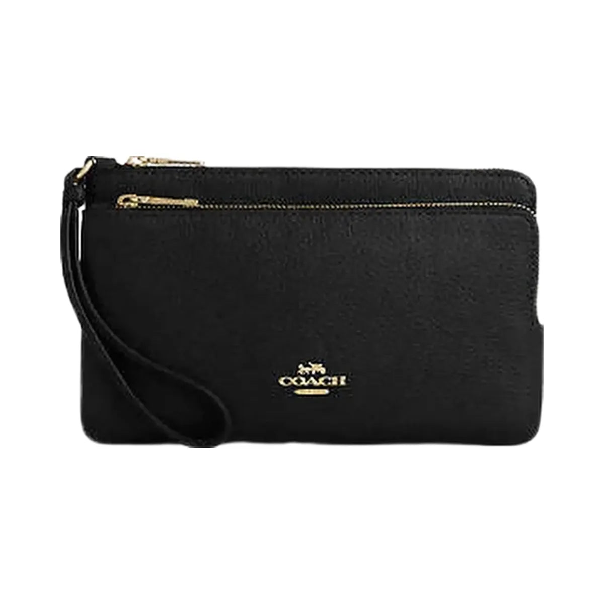 Coach Double Zip Wallet Pebbled Leather-Gold-Black