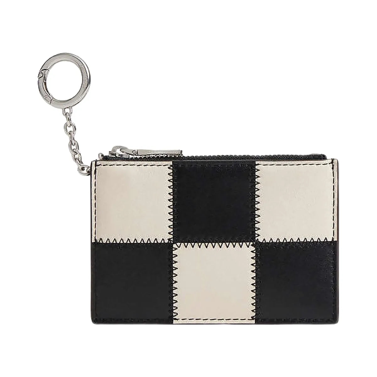 Coach Zip Card Case With Key Ring In Checkerboard Upcrafted Leather Black-Chalk