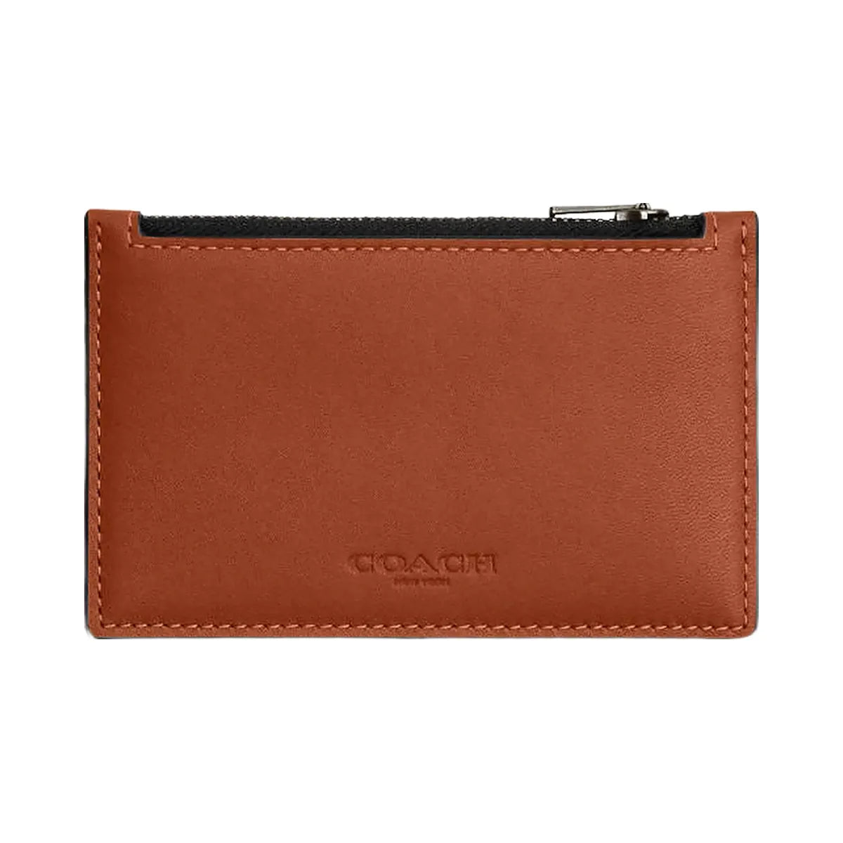 Coach Zip Card Case Smooth Leather-Gunmetal-Tan