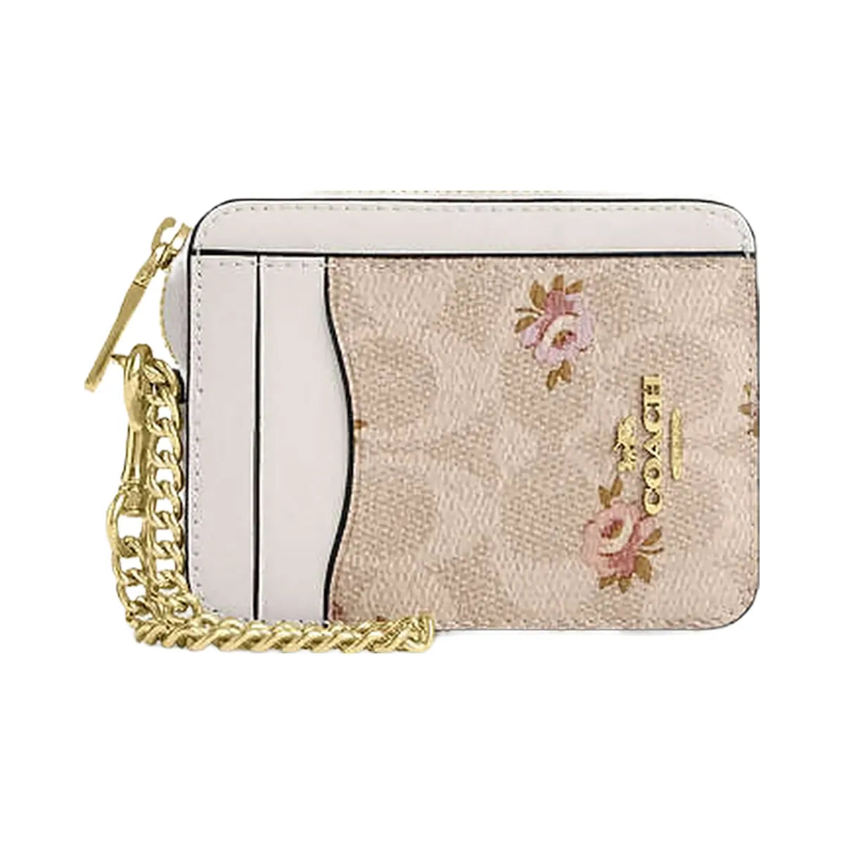 Coach Zip Card Case In Signature Canvas With Floral Print Gold-Sand Multi