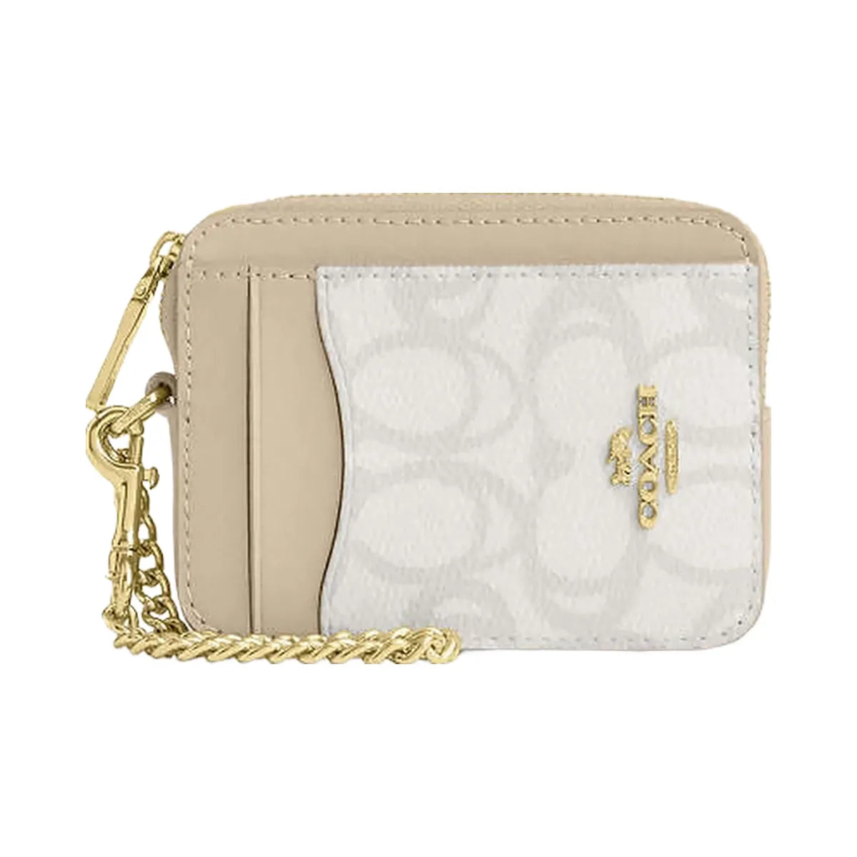 Coach Zip Card Case In Sketch Signature Canvas Signature Canvas-Gold-Ivory