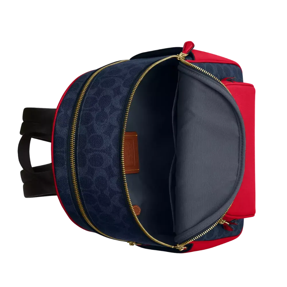 Coach Court Backpack In Signature Canvas Denim Red