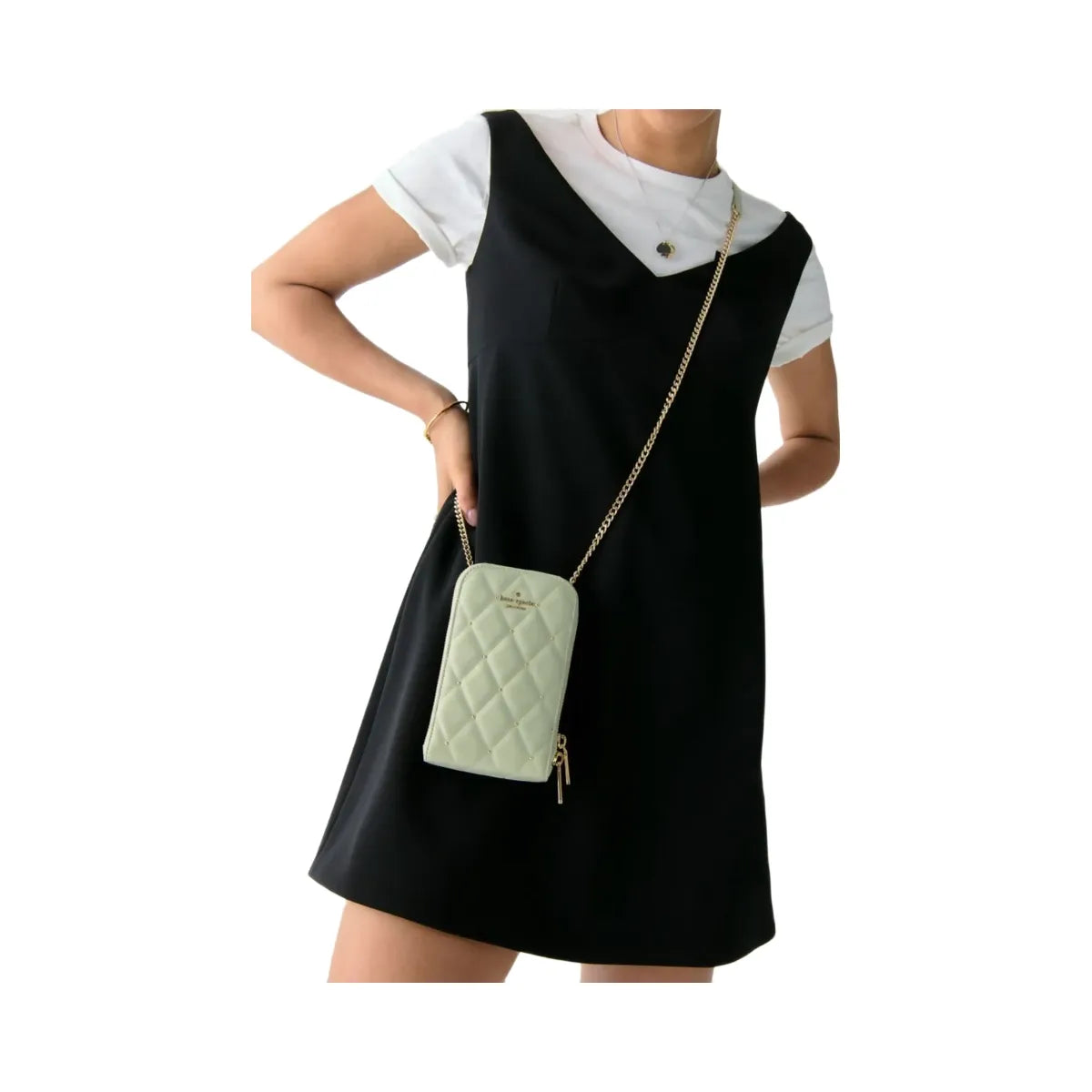 Kate Spade Carey Quilted Studded Phone Chain Crossbody Sage Bundle