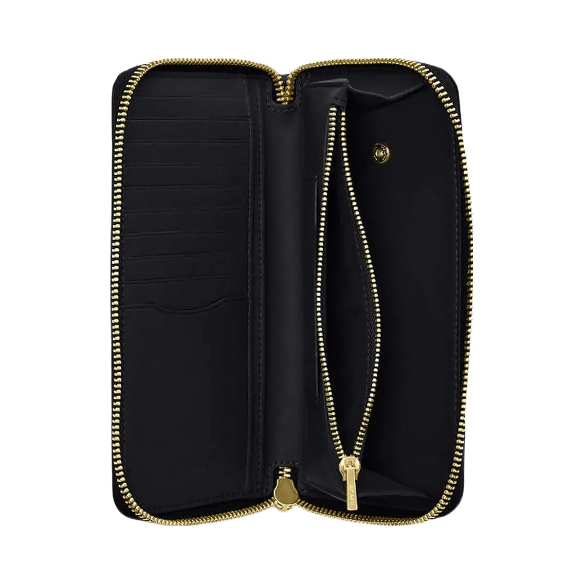 Coach Long Zip Around Wallet With Detachable Card Case Pebbled Leather-Gold-Black