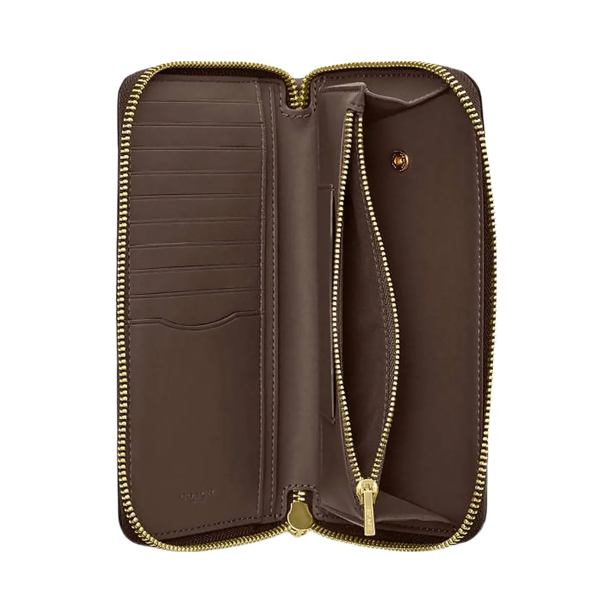 Coach Long Zip Around Wallet With Detachable Card Case Pebbled Leather-Gold-Dark Stone