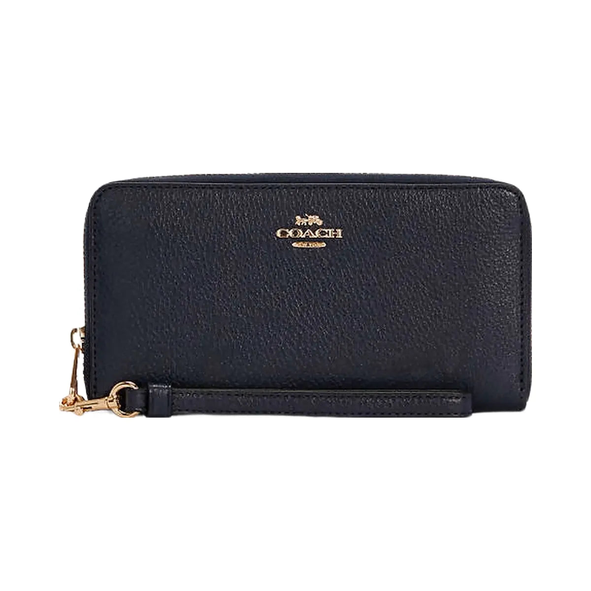 Coach Long Zip Around Wallet Pebbled Leather-Gold-Midnight