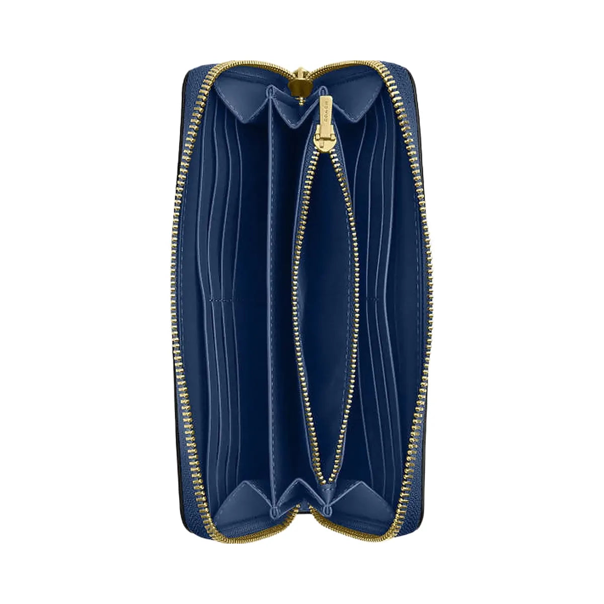 Coach Long Zip Around Wallet Pebbled Leather-Gold-Deep Blue