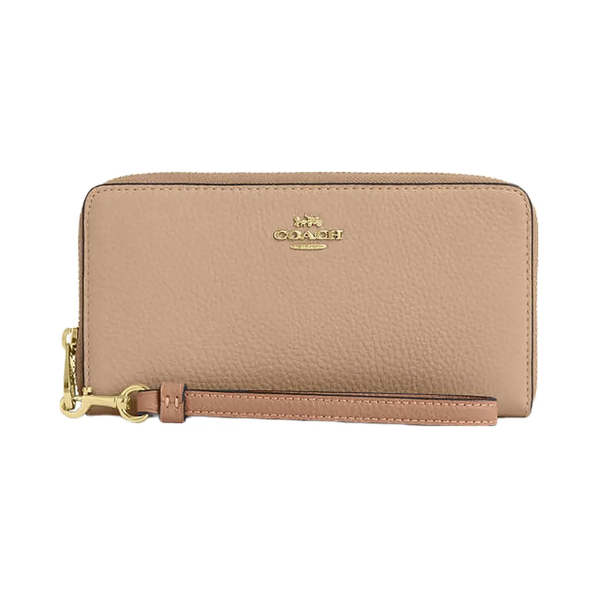 Coach Long Zip Around Wallet Pebbled Leather-Im-Cream-Peach