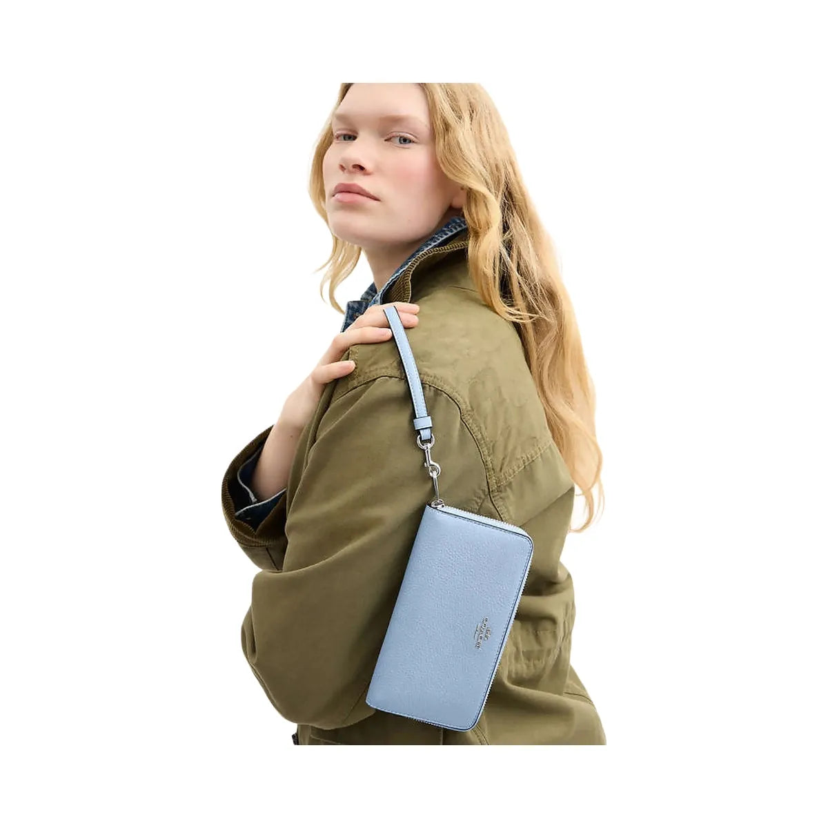 Coach Long Zip Around Wallet Pebbled Leather-Sv-Bluebell