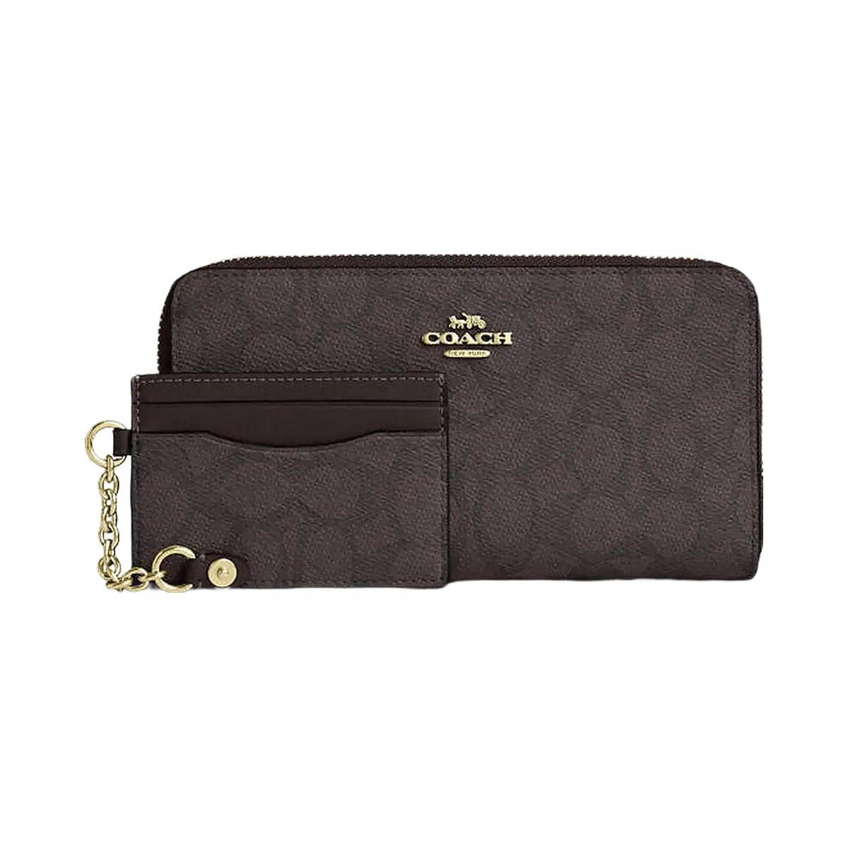Coach Long Zip Around Wallet With Detachable Card Case In Signature Canvas Signature Canvas-Gold-Walnut-Black