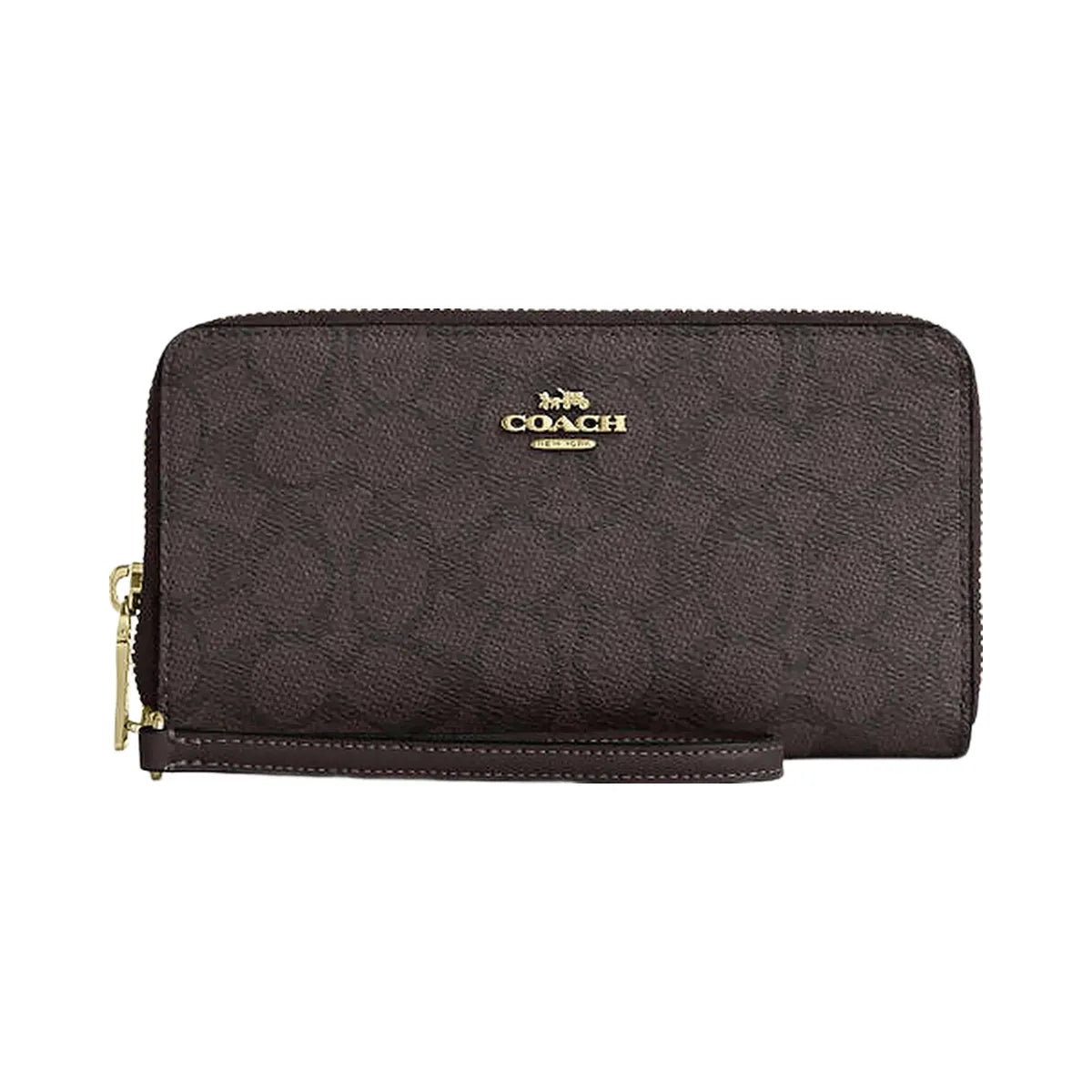 Coach Long Zip Around Wallet With Detachable Card Case In Signature Canvas Signature Canvas-Gold-Walnut-Black