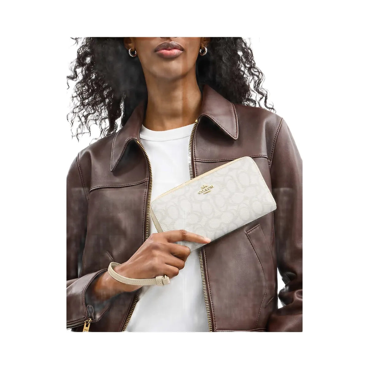 Coach Long Zip Around Wallet In Sketch Signature Canvas Signature Canvas-Gold-Ivory