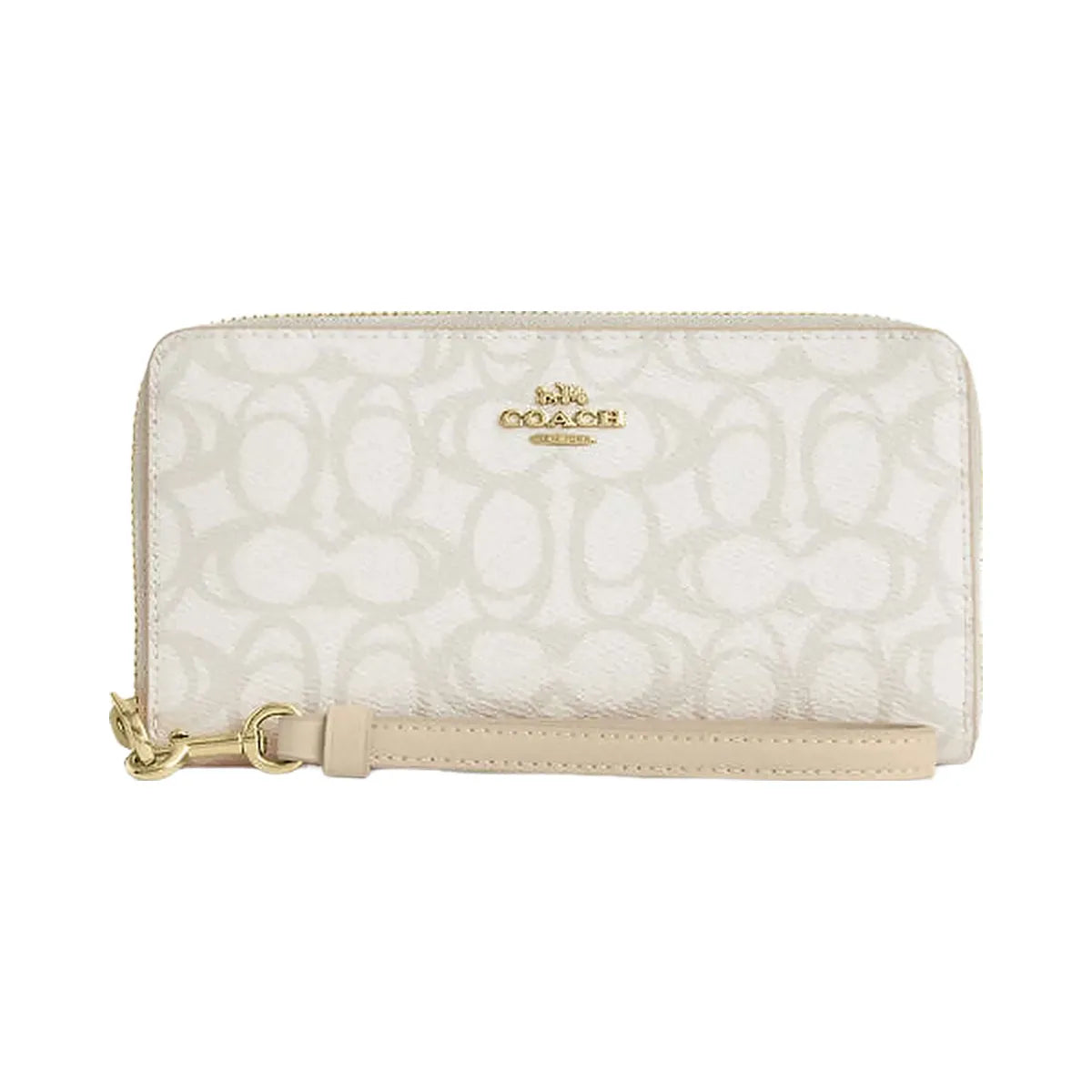 Coach Long Zip Around Wallet In Sketch Signature Canvas Signature Canvas-Gold-Ivory