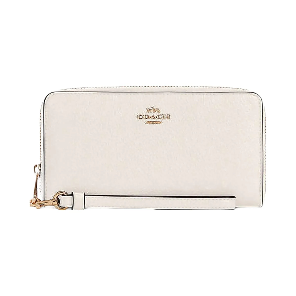 Coach Long Zip Around Wallet Pebbled Leather-Gold-Chalk