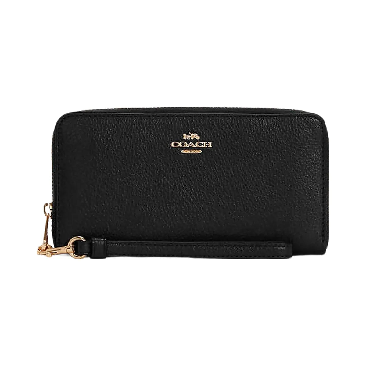 Coach Long Zip Around Wallet Pebbled Leather-Gold-Black
