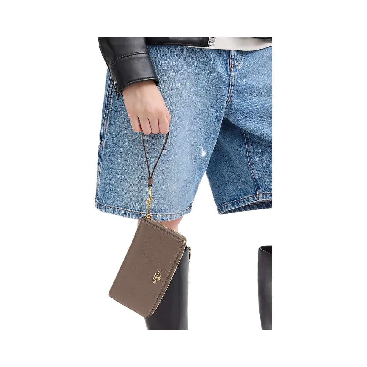 Coach Long Zip Around Wallet Pebbled Leather-Gold-Dark Stone