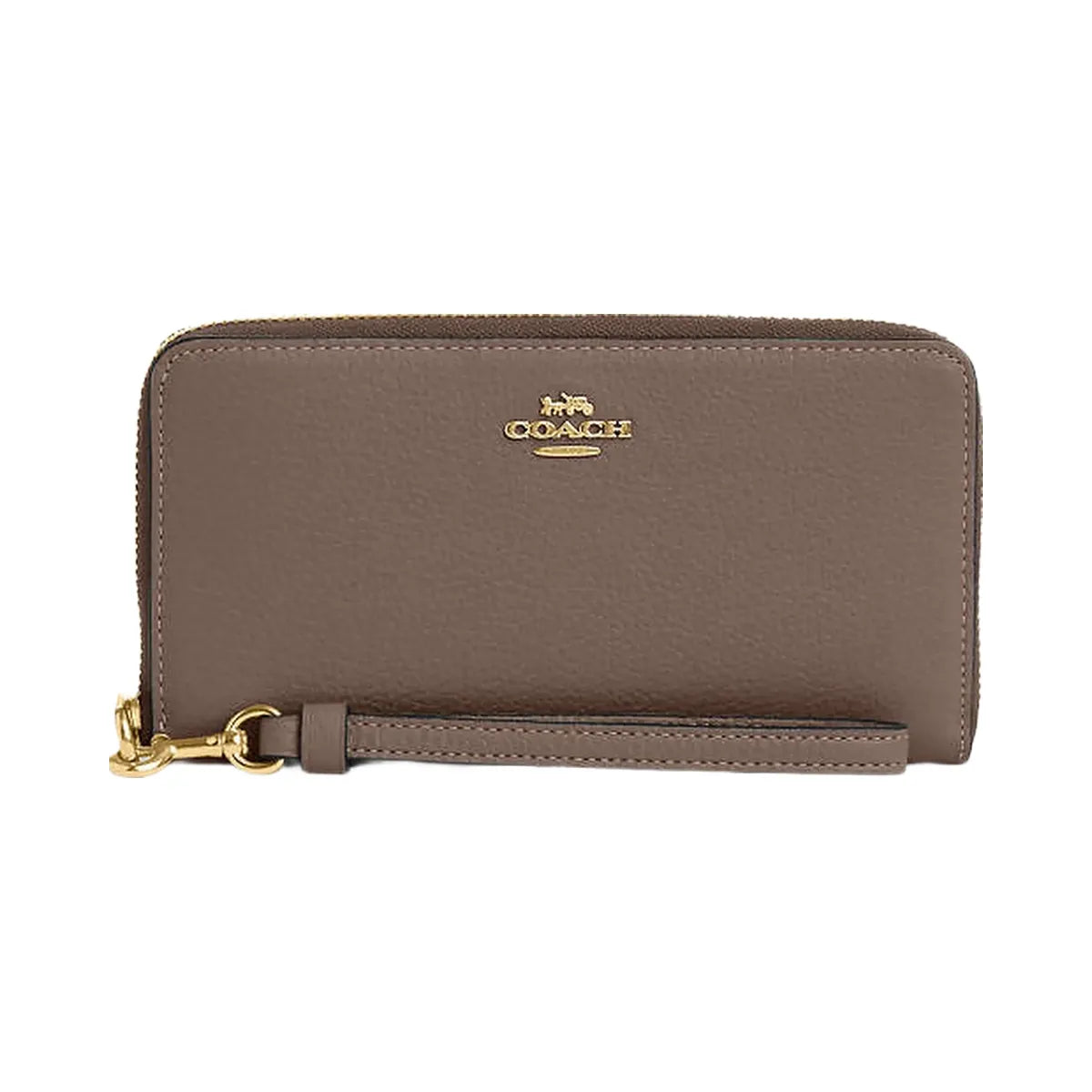 Coach Long Zip Around Wallet Pebbled Leather-Gold-Dark Stone