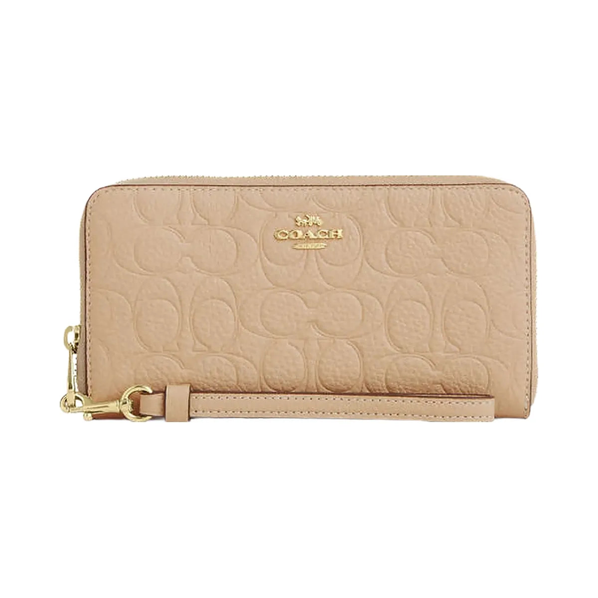 Coach Long Zip Around Wallet In Signature Leather Pebbled Leather-Im-Oat