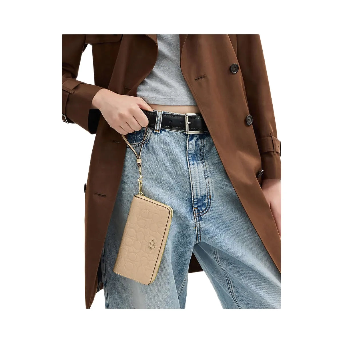 Coach Long Zip Around Wallet In Signature Leather Pebbled Leather-Im-Oat