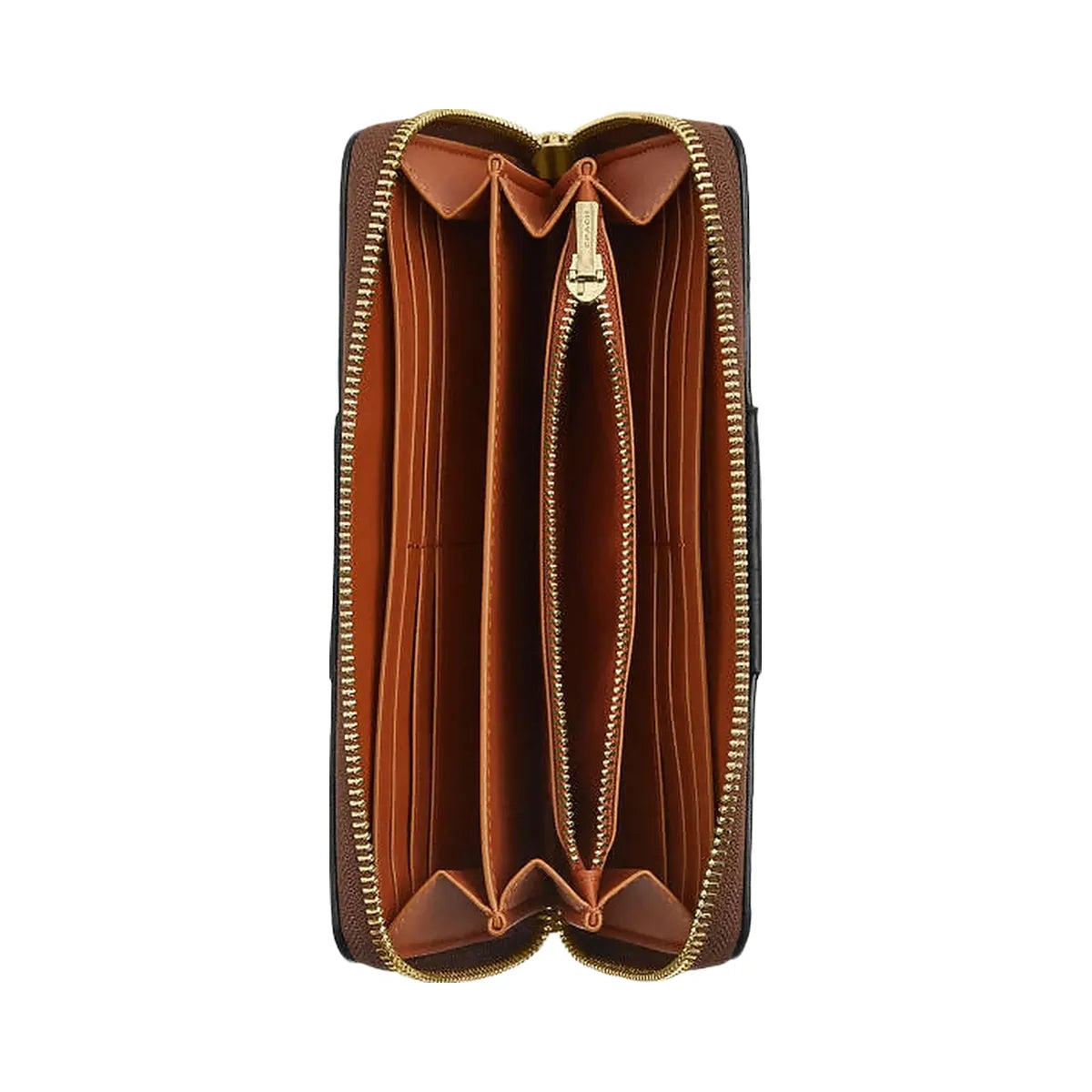 Coach Long Zip Around Wallet In Signature Canvas With Stripe Signature Canvas-Gold-Tan-Black