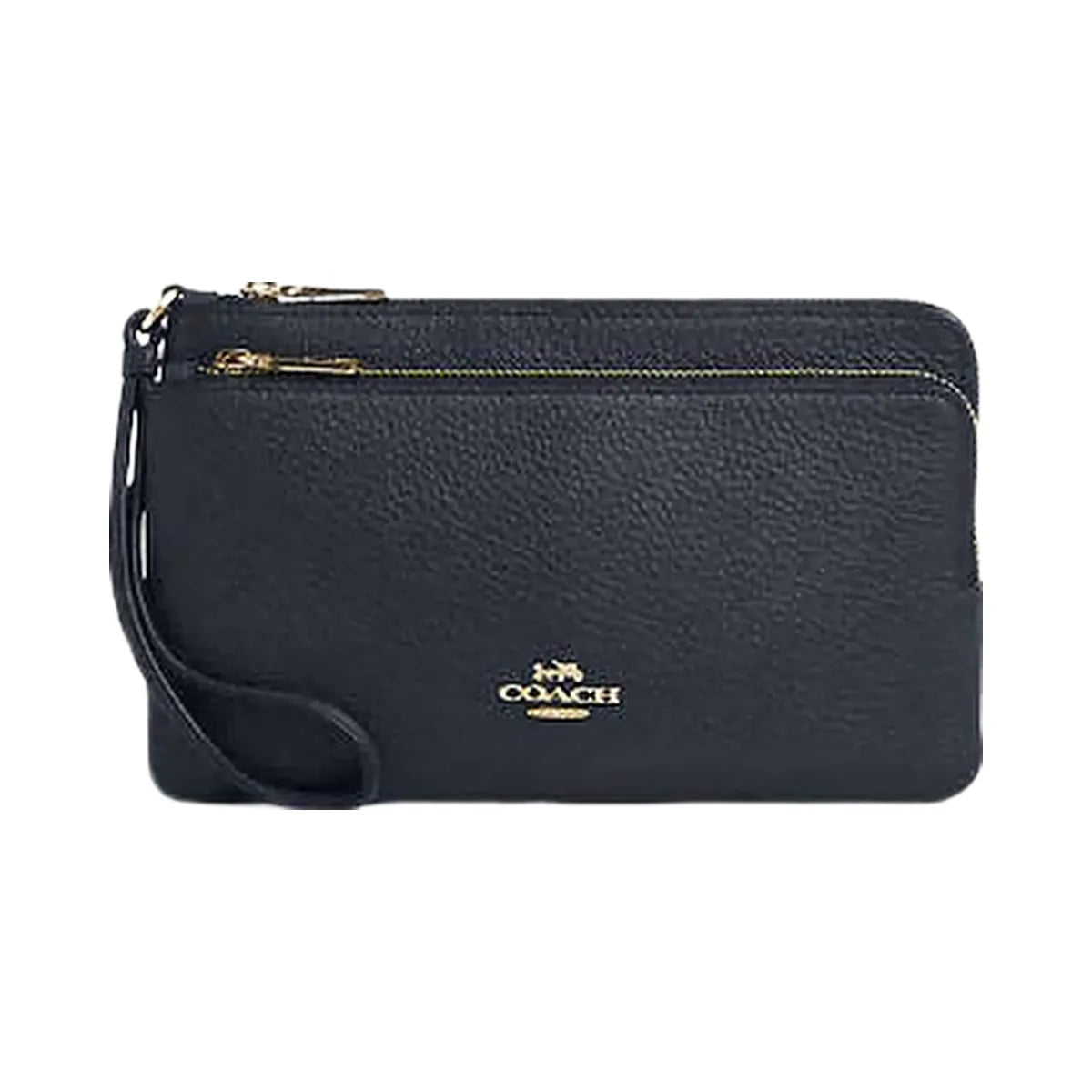 Coach Double Zip Wallet Pebbled Leather-Gold-Midnight