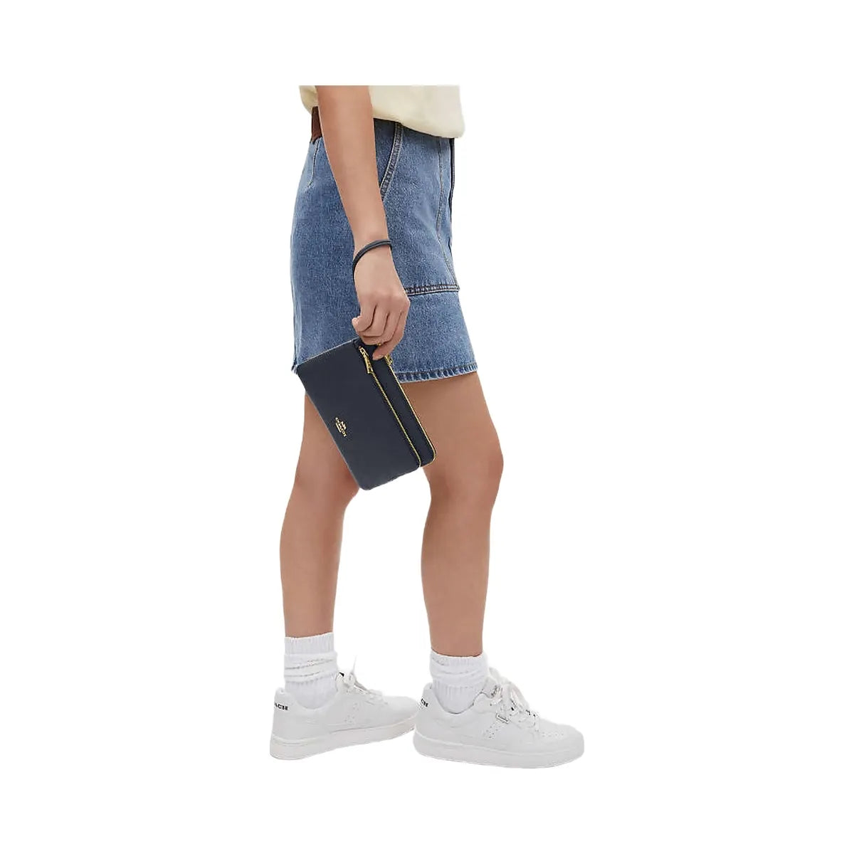 Coach Double Zip Wallet Pebbled Leather-Gold-Midnight