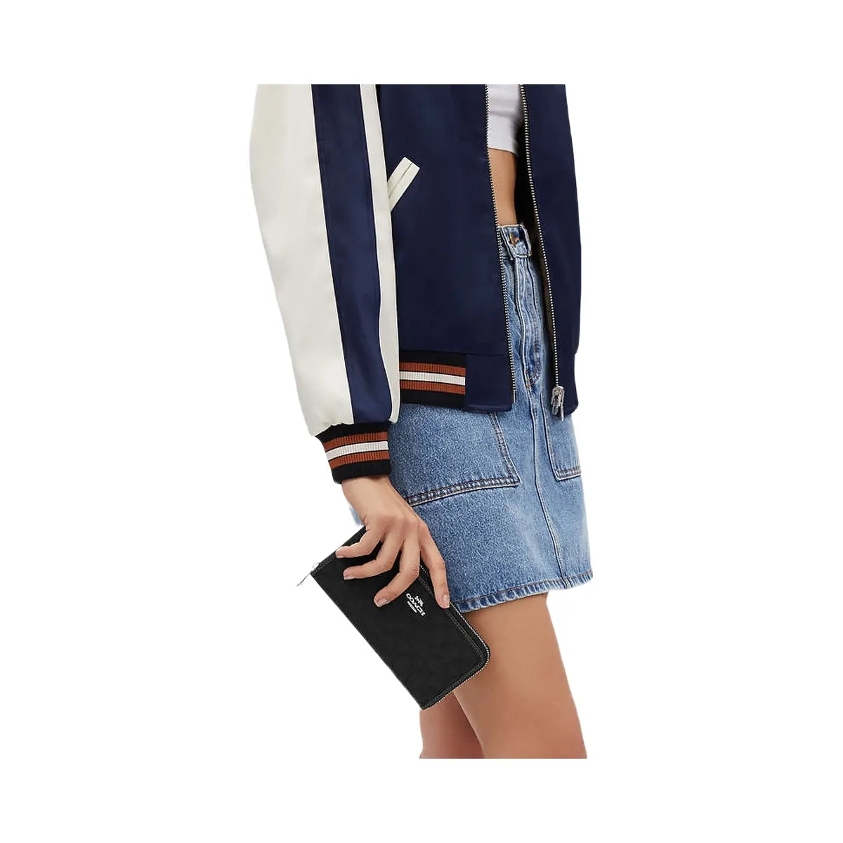 Coach Long Zip Around Wallet In Signature Jacquard Non Leather-Silver-Black