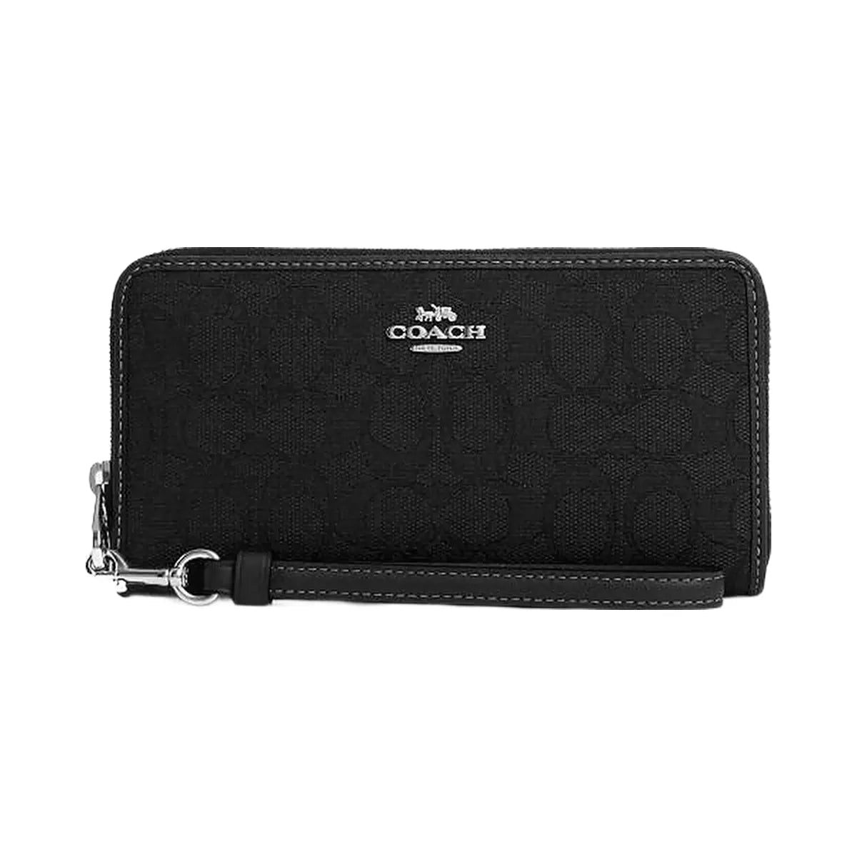 Coach Long Zip Around Wallet In Signature Jacquard Non Leather-Silver-Black
