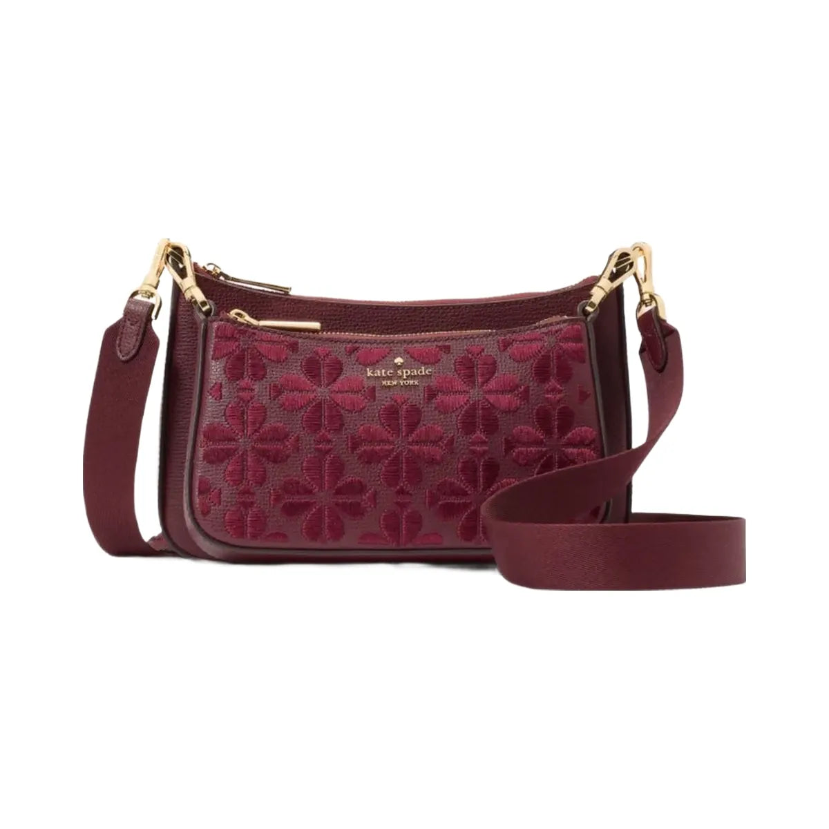 Kate Spade Duet Spade Flower Embroidered Small Crossbody Dark Merlot