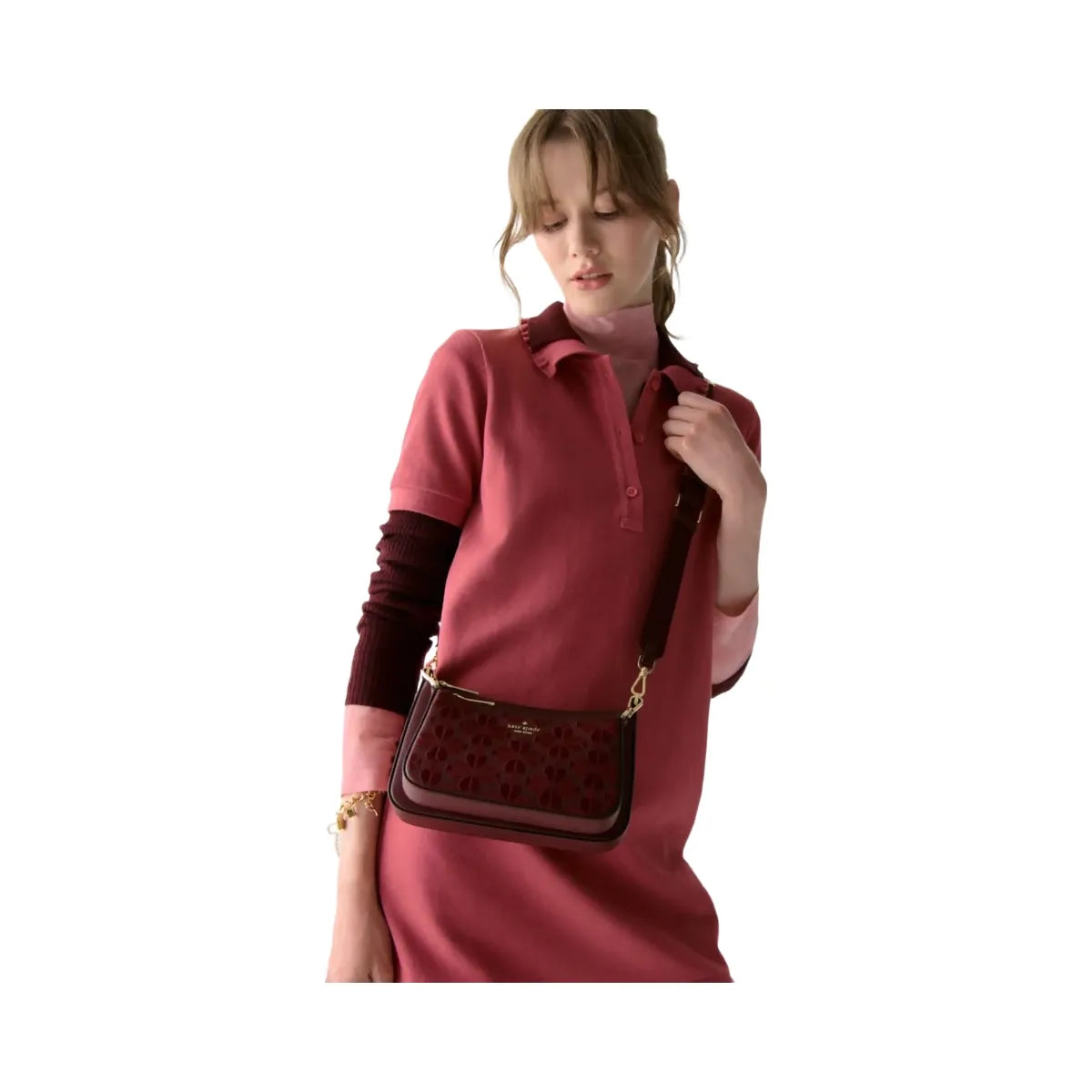 Kate Spade Duet Spade Flower Embroidered Small Crossbody Dark Merlot