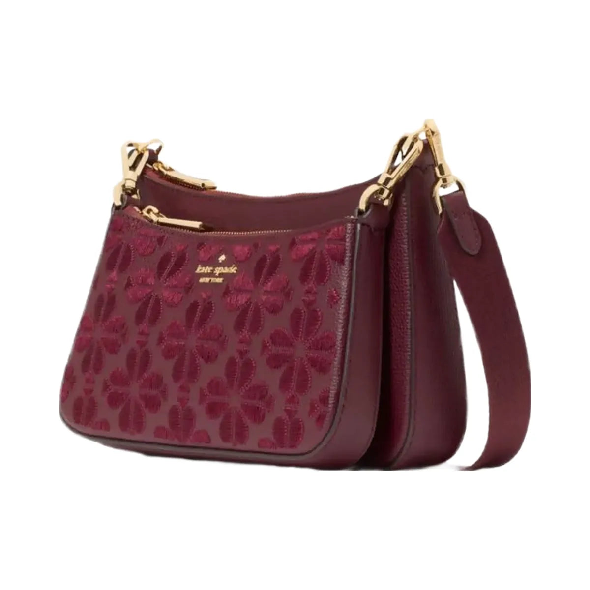 Kate Spade Duet Spade Flower Embroidered Small Crossbody Dark Merlot